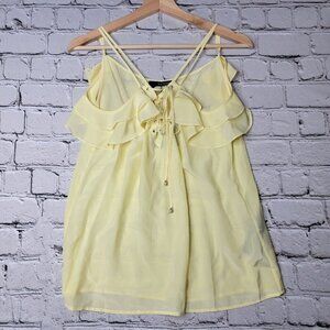 The Kooples 100% Silk Yellow‎ Cold Shoulder Ruffle Blouse NWT Size M